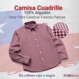 Camisa Huaso Cuadrillé Cuadro Manga Larga 100% Algodón Rojo Negro Casual