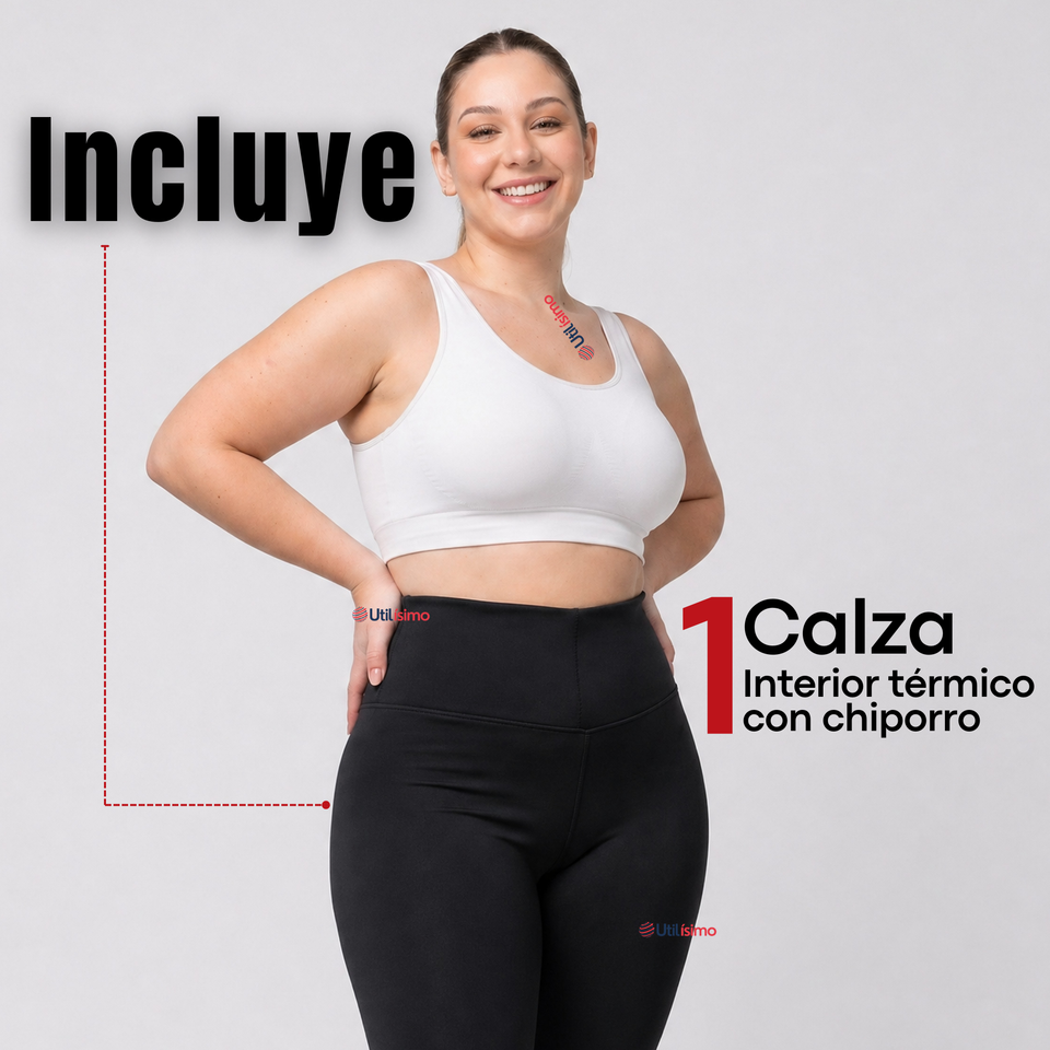 Calza Polar Con Chiporro Térmica Mujer Elasticada Negra