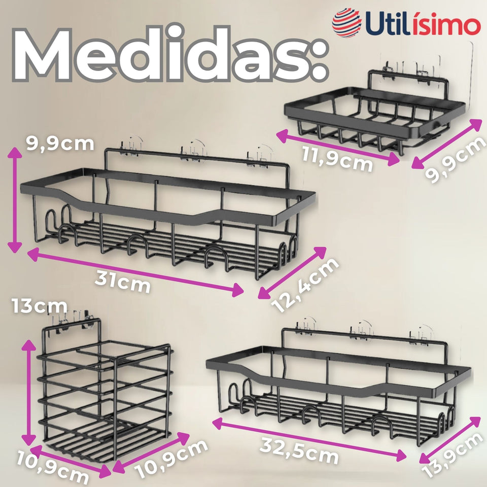 Set Organizador de Ducha 5 Piezas Acero Inoxidable Instalación Adhesiva