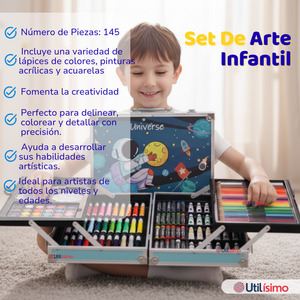 Set 145 Piezas Arte Infantil Dibujo Maletín Metálico Completo Incluye Lápices Marcadores Pinturas Pasteles Y Accesorios