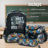 Mochila Escolar Kit Con Estuche y Lonchera 43cm Tela Oxford Niño