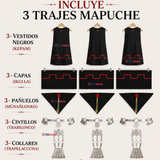 Pack 3 Trajes Típicos Vestido Mapuche Completo 5 Piezas Juvenil Fiestas Patrias