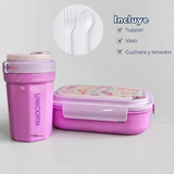 Set Fiambrera Tupper + Vaso Para Niños y Niñas Colores Varios Infantiles