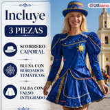 Traje Caporal Típico Completo Con Sombrero Azul Mujer Fiestas Patrias