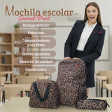 Mochila Bolso Animal Print Con Estampado De Leopardo + Lonchera + Estuche Escolar Niña 42Cm