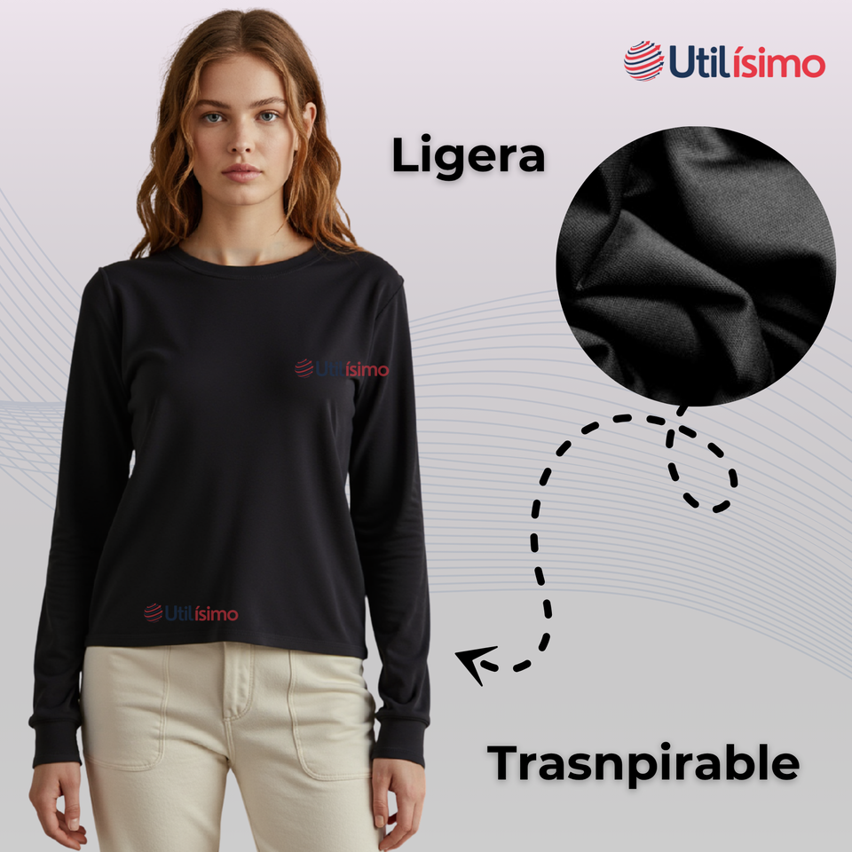 Camiseta Polar Mujer Cuello Redondo Manga Larga Surtido