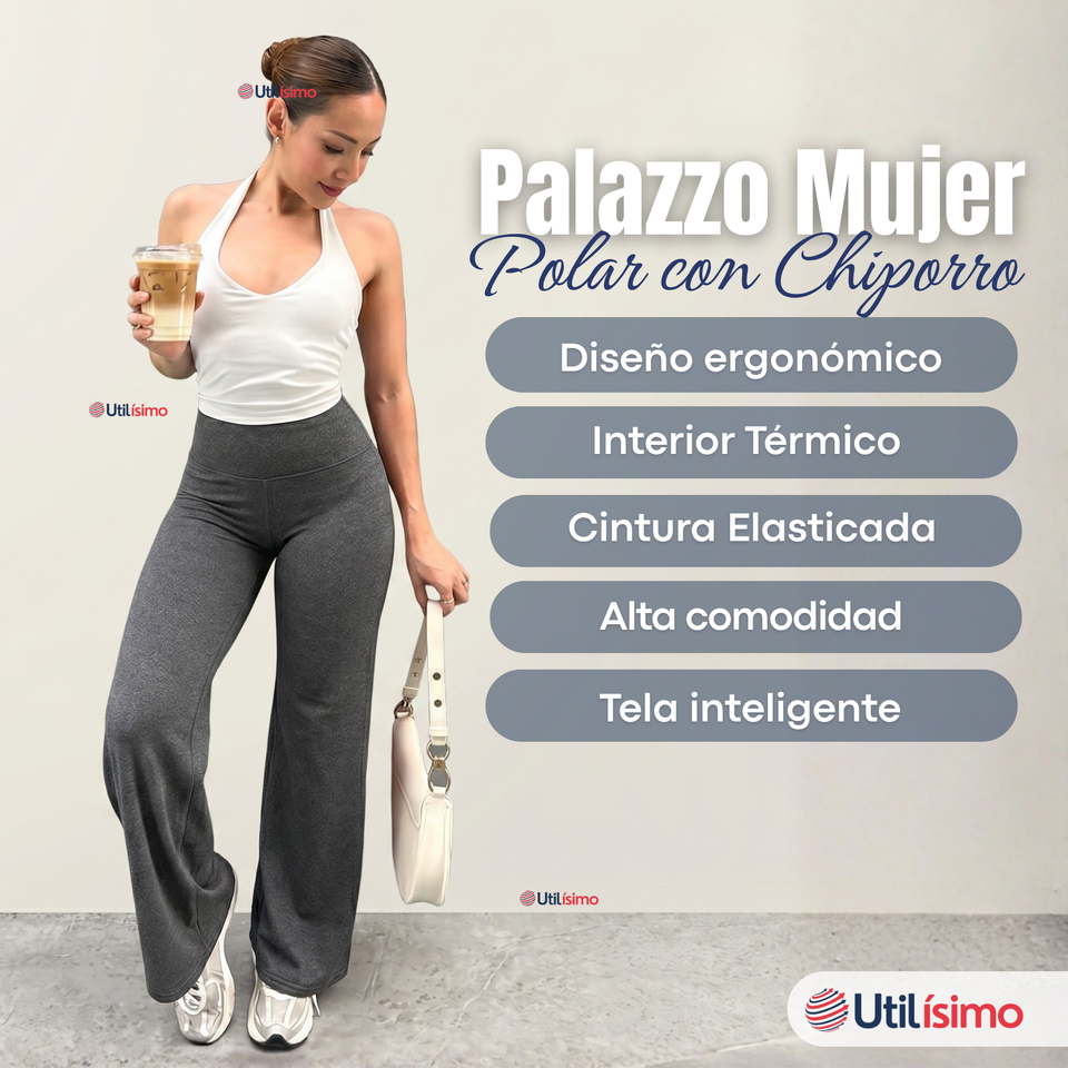 Calza Polar Con Chiporro Palazzo Mujer Elasticada Térmica Gris Oscuro