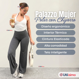 Calza Polar Con Chiporro Palazzo Mujer Elasticada Térmica Gris Oscuro
