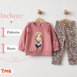 Conjunto 2 Piezas Polerón y Pantalón Buzo 100% Algodón Bebé Niña Tedmimak sweet girl