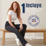 Calza Polar Con Chiporro Palazzo Mujer Elasticada Térmica Negro Jeans