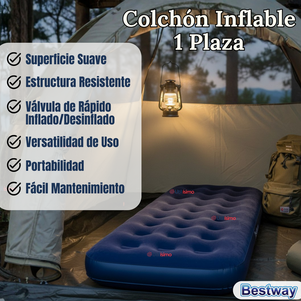 Colchón Inflable Individual 1 Plaza Camping Bestway