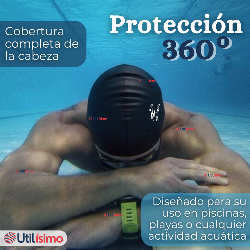 Gorro Natación Baño Poliuretano Color Negro 12 Años En Adelante