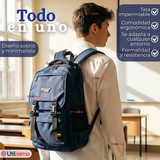 Mochila Escolar Azul Broches Impermeable Poliéster 48cm Niño