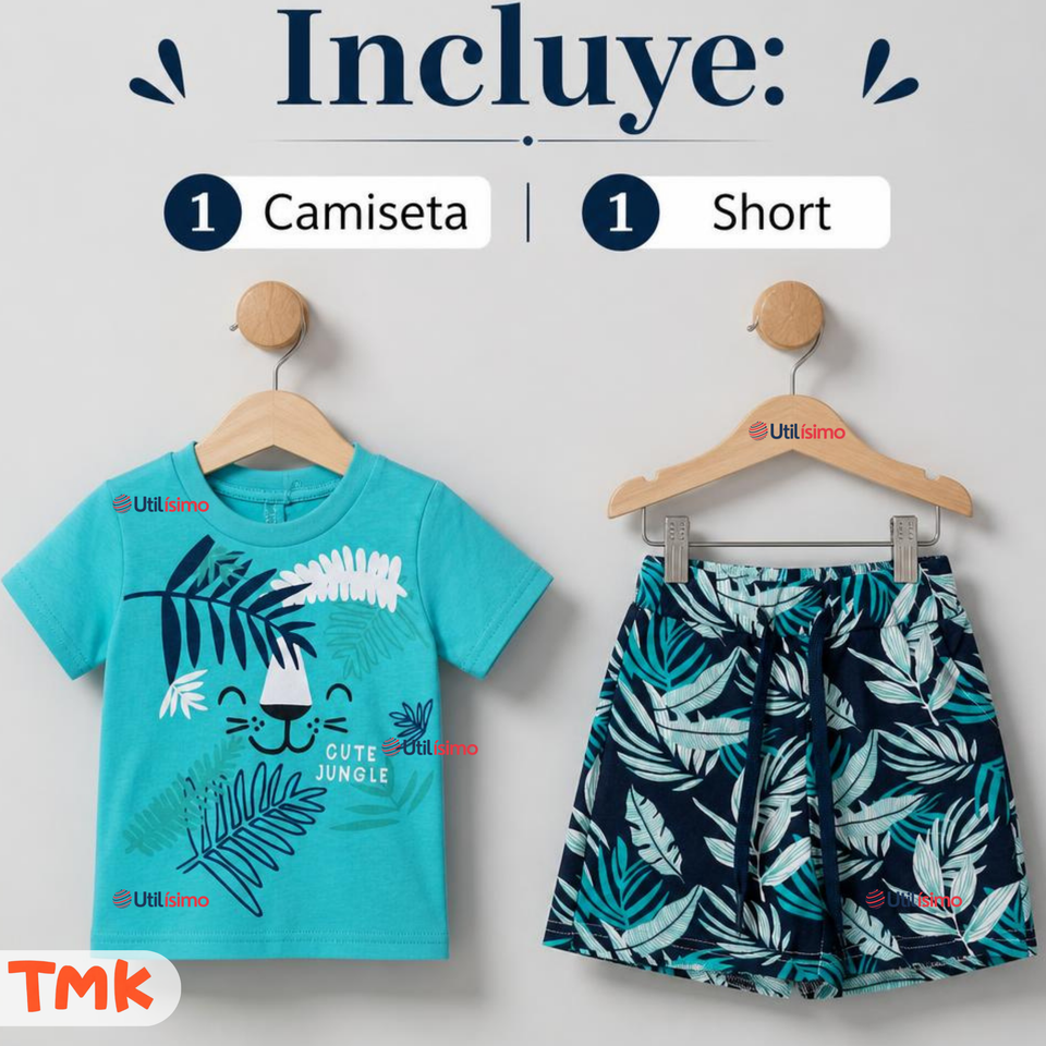 Conjunto 2 Piezas Camiseta y Short 100% Algodón Bebé Niño Tropical Blue