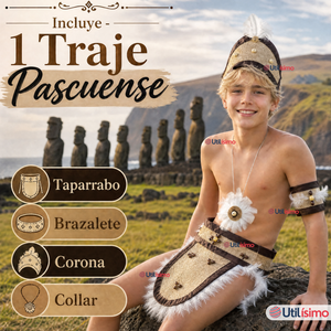 Traje Pascuense Típico Completo 4 Piezas Juvenil Rapa Nui Fiestas Patrias