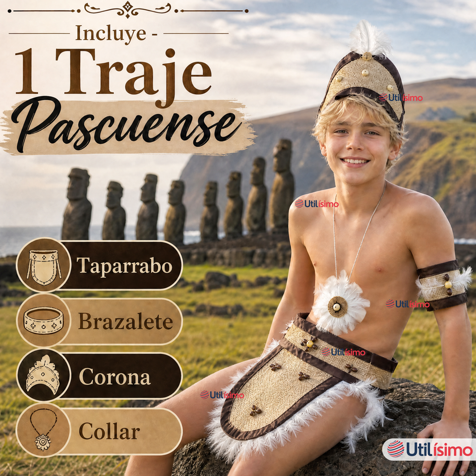 Traje Pascuense Típico Completo 4 Piezas Juvenil Rapa Nui Fiestas Patrias