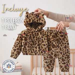 Buzo Polerón Conjunto Polar Niña Con Capucha Animal Print
