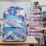 Mochila Bolso Escolar + Estuche + Lonchera 43Cm Niña Tela Oxford Lilac Galaxy