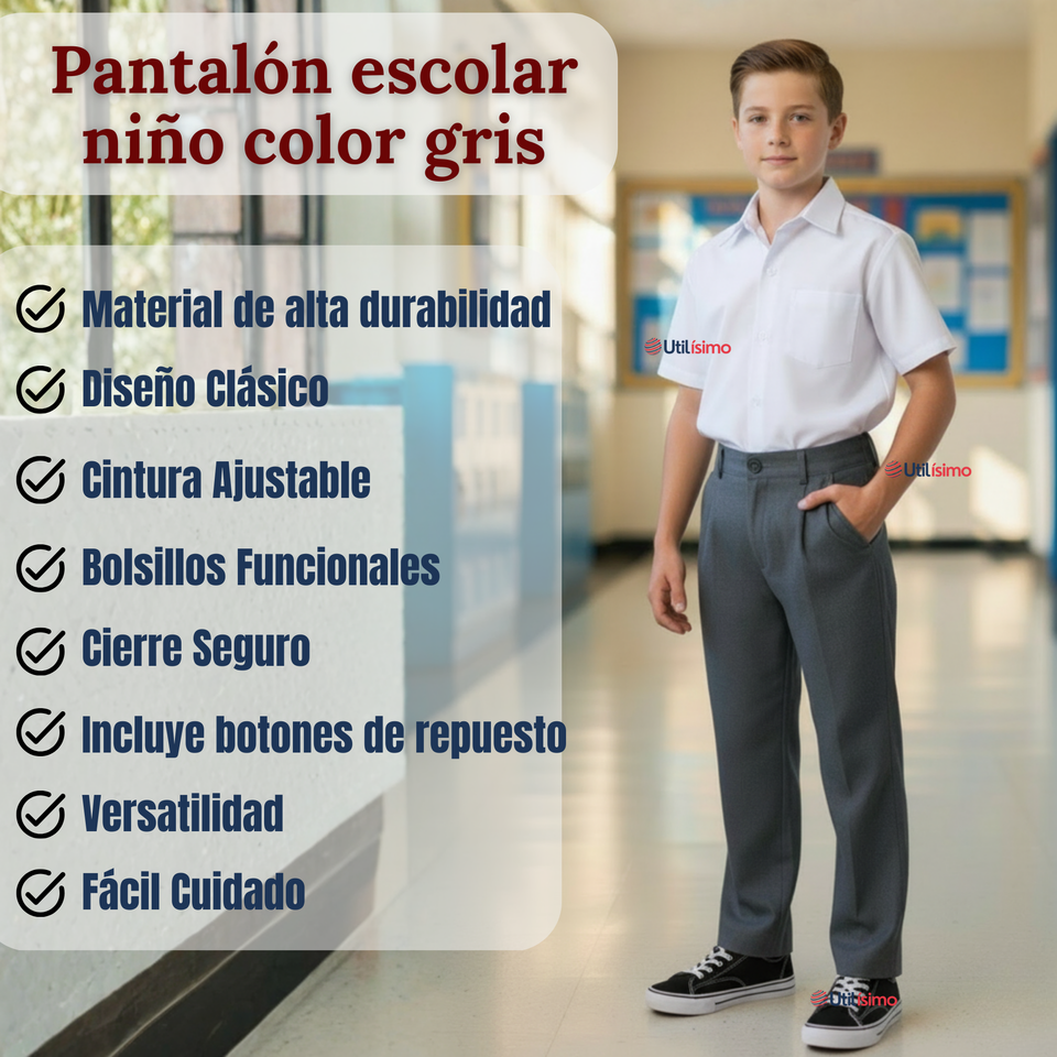 Pantalón Escolar Colegio Clásico Niño Gris