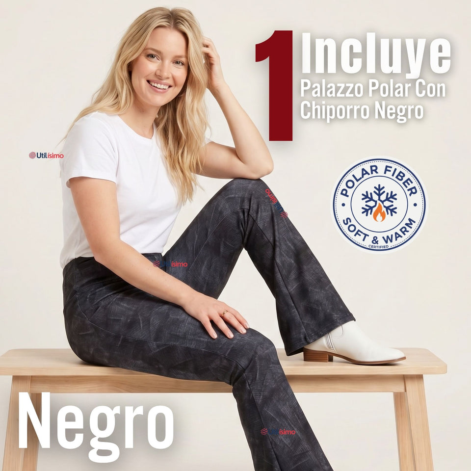 Calza Polar Con Chiporro Palazzo Mujer Elasticada Térmica Negra