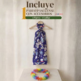 Traje Pareo Pascuense Hawaiano Azul con Collar Niña Fiestas Patrias