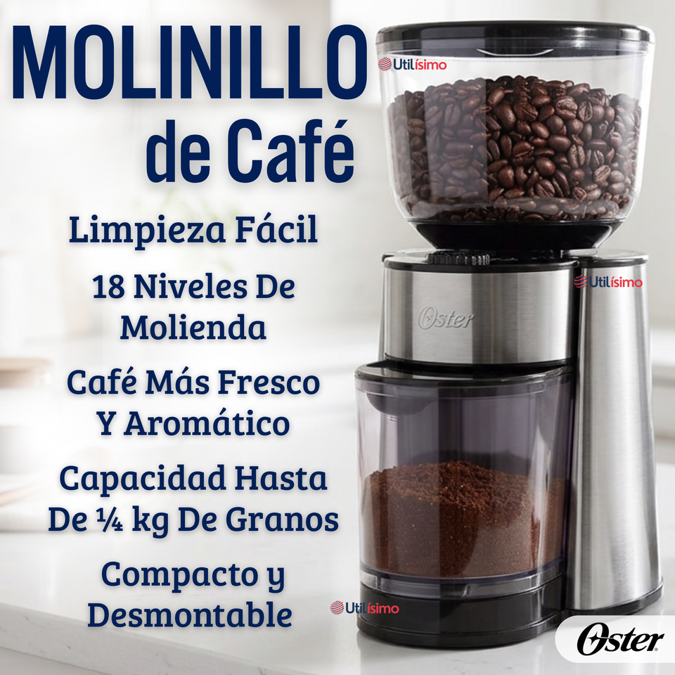 Oster® Molinillo de Café, Accesorio, Con 18 Ajustes De Grosor, Incluye Accesorios, BVSTBMH23