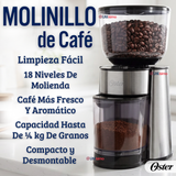 Oster® Molinillo de Café, Accesorio, Con 18 Ajustes De Grosor, Incluye Accesorios, BVSTBMH23