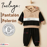 Conjunto 2 Piezas Buzo Pantalón Y Polerón Con Capucha Negro Bebé Niño