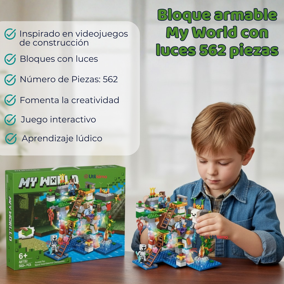 Juguete Bloques de Construcción My World Con Luces 562 Piezas Niño