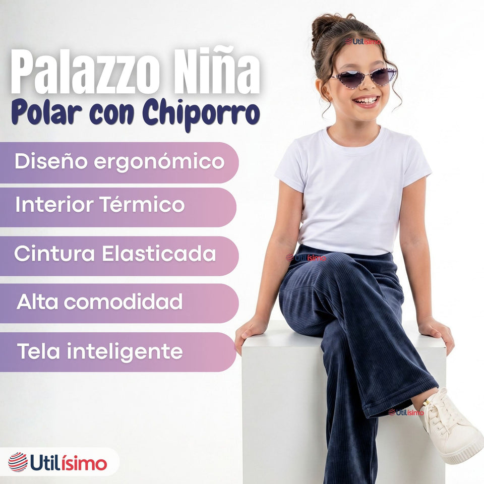 Calza Palazzo Niña Polar Con Chiporro Elasticada Térmica Navy Blue