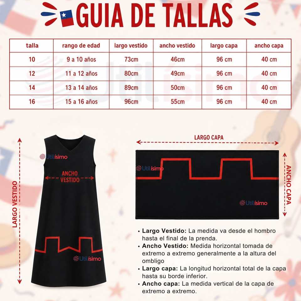 Pack 3 Trajes Típicos Vestidos Mapuche 9 Piezas Juvenil Fechas Patrias