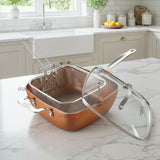 Sartén Antiadherente De Cobre Multiuso 3 en 1 Cesta Para Freír Vaporera