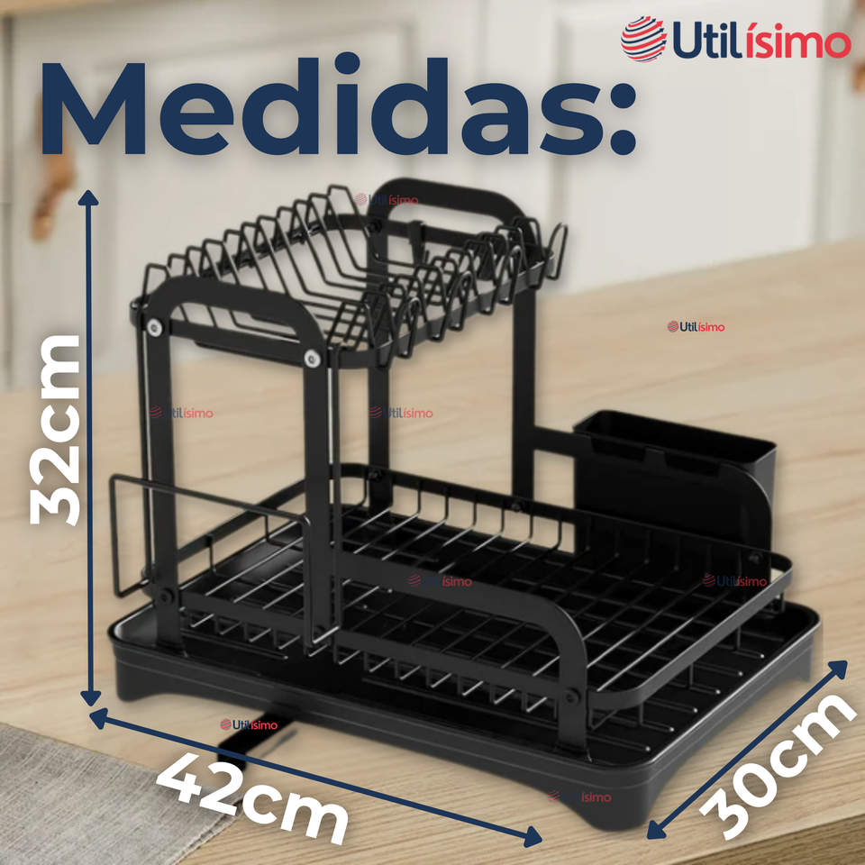 Secador Escurridor Para Platos Loza Vajilla 2 Niveles Drenaje Automático