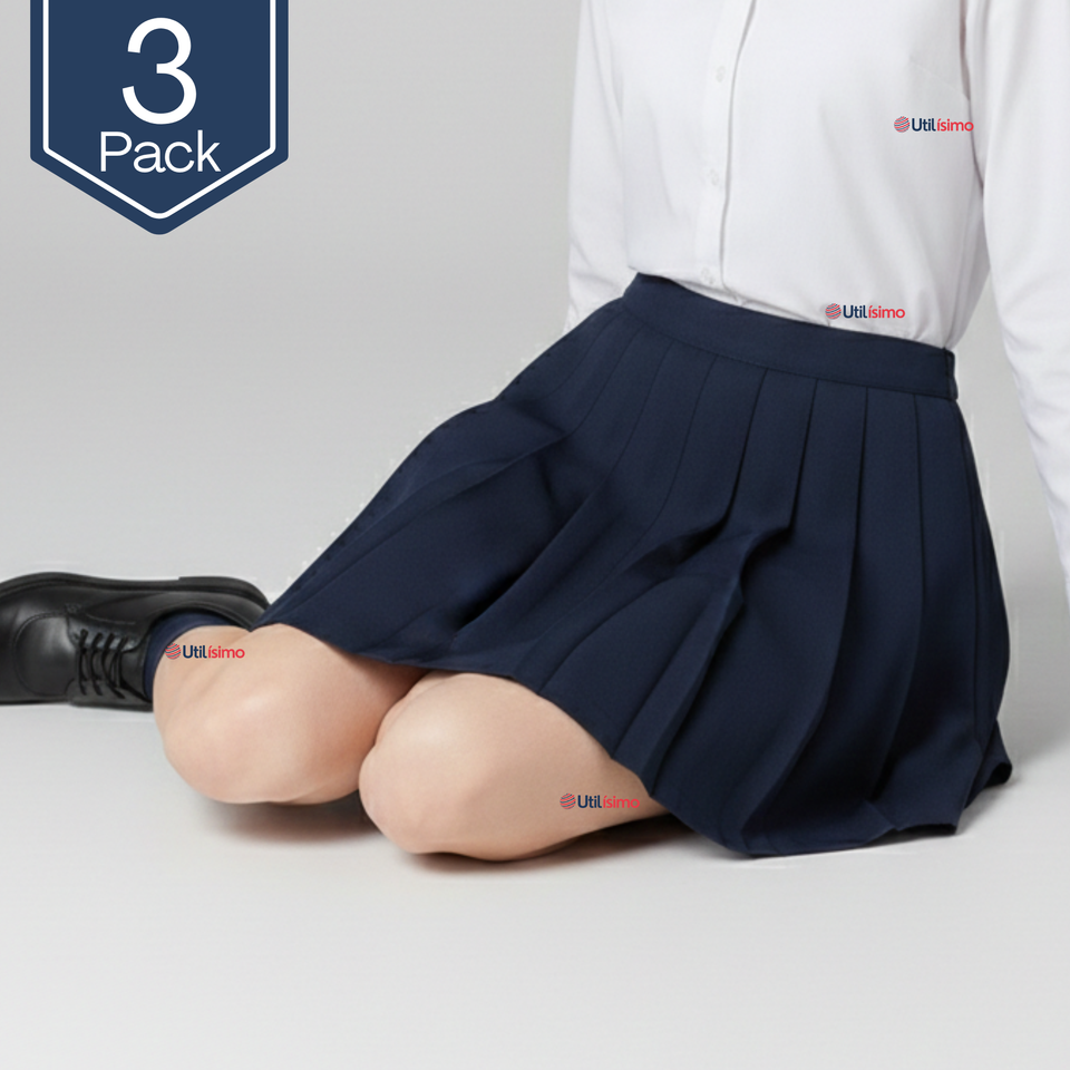 Pack 3 Falda Escolar Azul Niña Poliéster