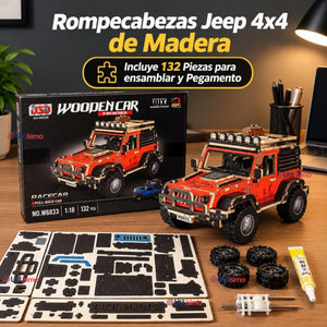 Puzzle 3D Jeep 4x4 Rojo de Madera 132 Piezas Juguete Armable