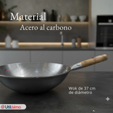 Sartén Wok Tradicional Chino De 37cm Acero Al Carbono
