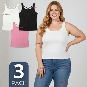 Pack 3 Camisetas Poleras 100% Algodón Básicas Lisa Con Espalda Cruzada Mujer Colores Surtidos Peto