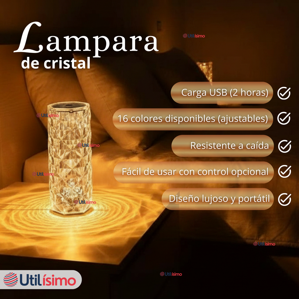 Lámpara Cristal Táctil USB Transparente Para Mesa