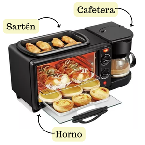 Maquina Desayuno Multifuncional 3 En 1 Horno Cafetera Sarten