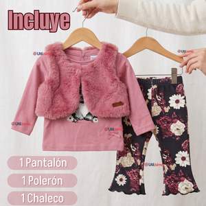 Conjunto Buzo Polera Chaleco 3 Piezas Bebé Niña Tedmimak Beautiful Bunny