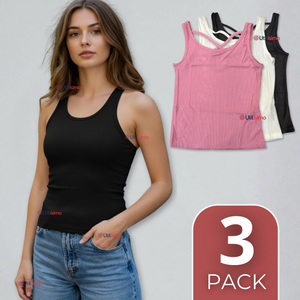 Pack 3 Camisetas Poleras 100% Algodón Básicas Lisa Con Espalda Cruzada Mujer Colores Surtidos Peto