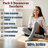 Pack 6 Bucaneras Escolares Calcetines Acrílico Gris Premium Niña y Juvenil