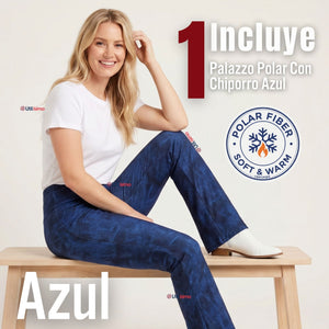 Calza Polar Con Chiporro Palazzo Mujer Elasticada Térmica Azul