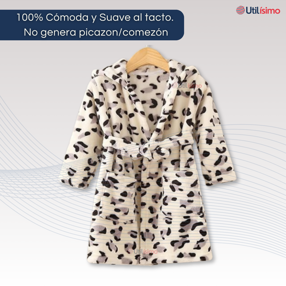 Batas De Baño Con Capucha Y Bolsillos Niño Y Niña Polar Animal Print