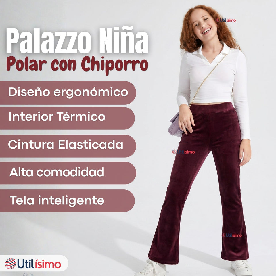 Calza Palazzo Polar Con Chiporro Niña Juvenil Elasticada Térmica Burdeo