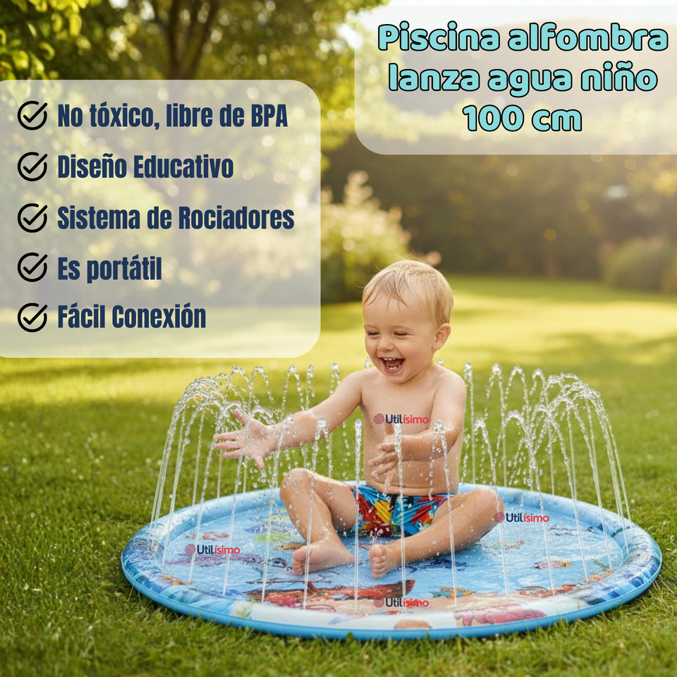 Alfombra De Agua Piscina A Chorros Cascada Niños Color Celeste 100 cm