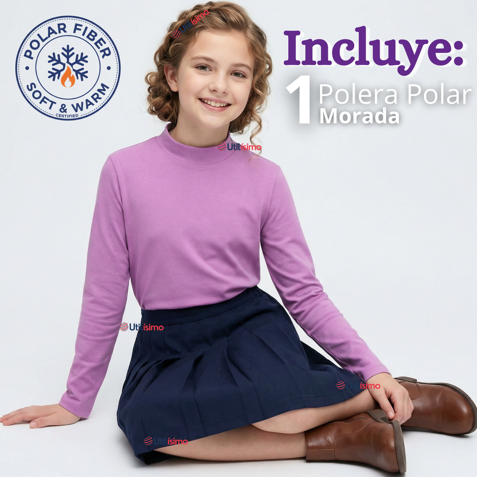Polera Camiseta Polar Lila Primera Capa Cuello Beatle Manga Larga Niña
