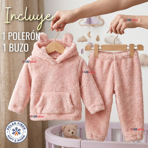 Buzo Polerón Conjunto Polar Niña Con Capucha Unicolor Rosado