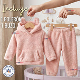 Buzo Polerón Conjunto Polar Niña Con Capucha Unicolor Rosado