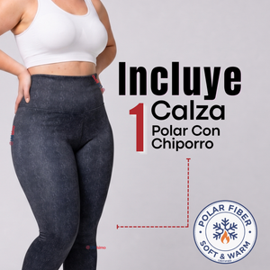 Calza Polar Con Chiporro Térmica Mujer Elásticada Negro Jeans